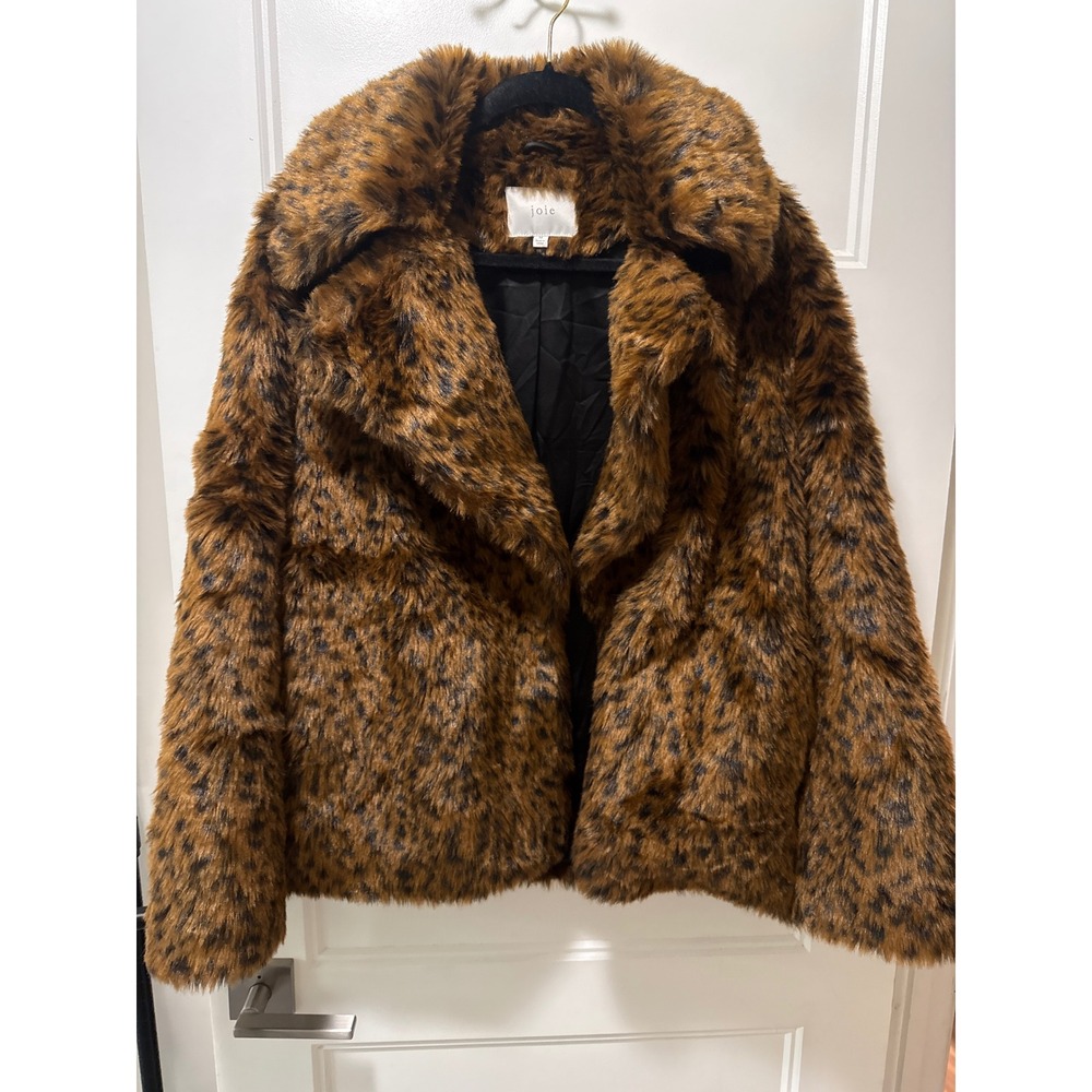 Joie Womens Leopard Print Faux Fur Jacket Brown Black Size M 19-3-005899-OW01122